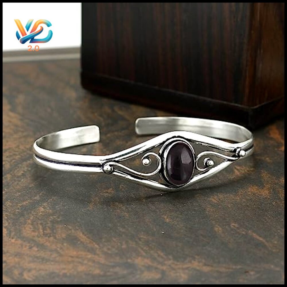 Adjustable Silver Plated Cuff Bangle Bracelet Wit… - image 4